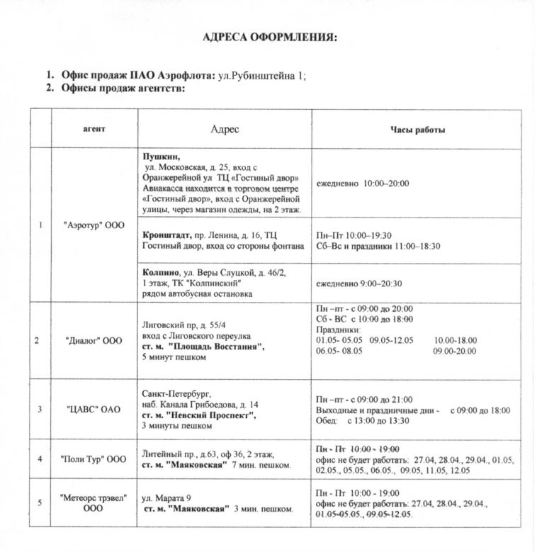 АЭРОФЛОТ_адреса